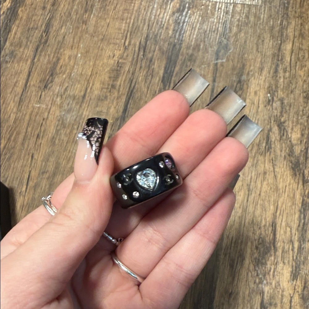 CHANEL Black and Silver Ring